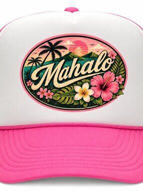 Hawaii Mahalo Retro Vintage Style Foam Trucker Hat Mesh Snapback Pink